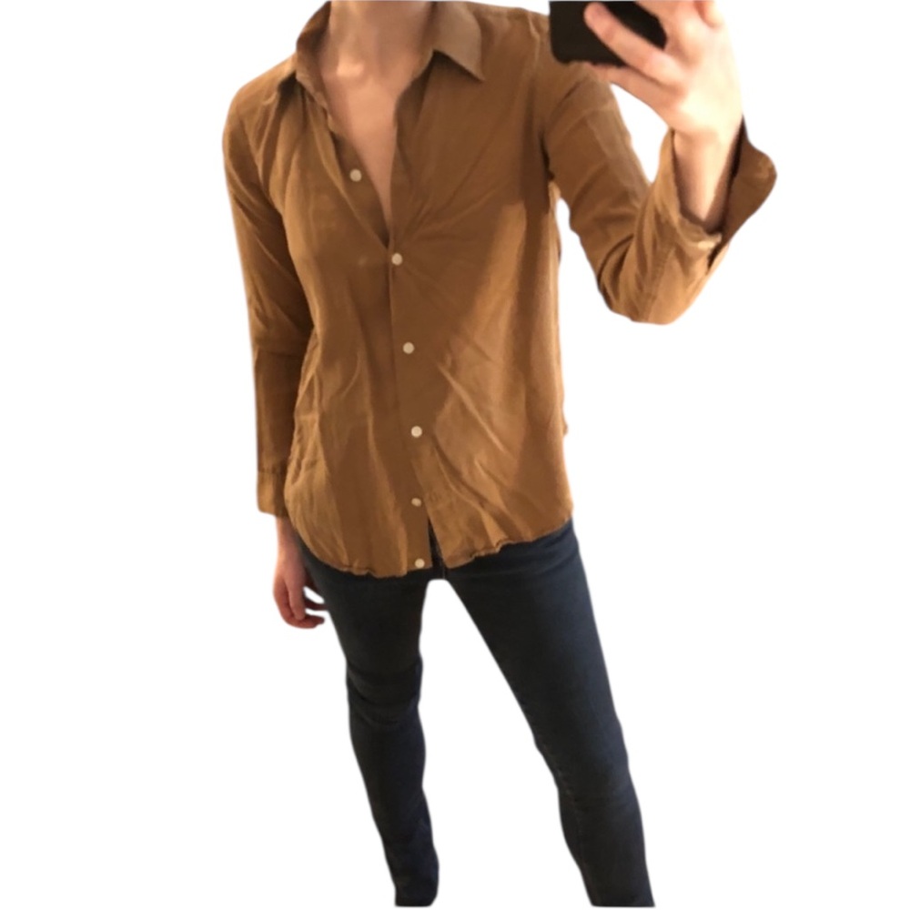 Qualité Light Brown Tan Cognac Long Sleeve Button Down Shirt Top • Japan • 2 / S - Picture 13 of 13